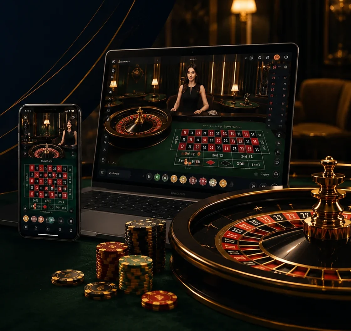 Dispositivos com mesa de roleta ao vivo e interface de cassino ao vivo